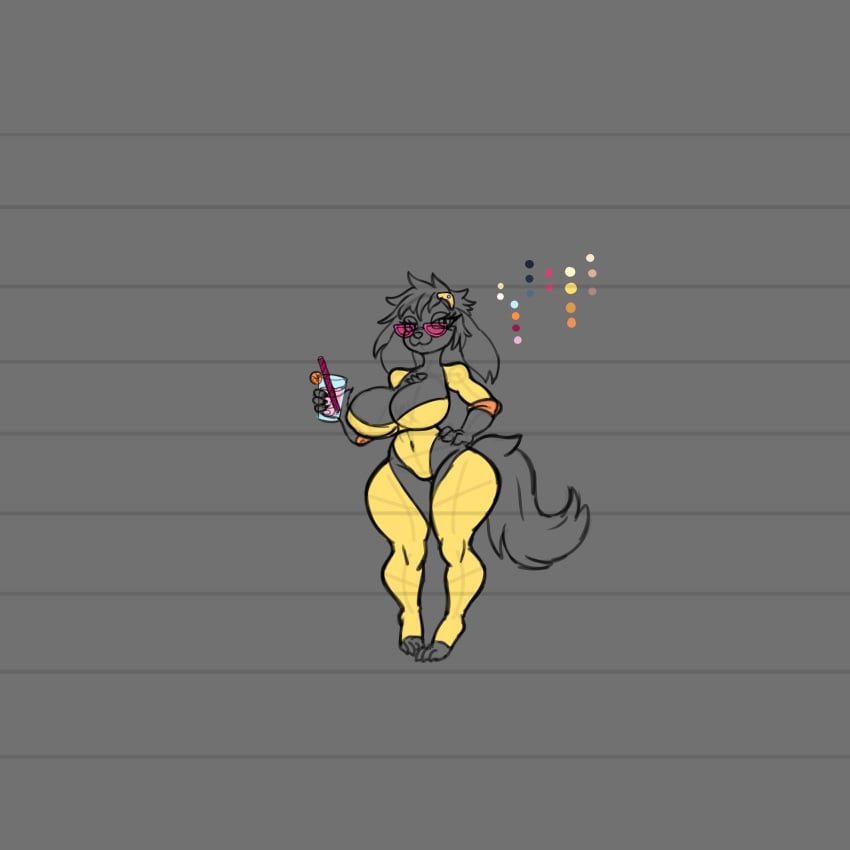 arsfromnowhere_(artist) beach big_breasts canine dog_girl dog_tail furry huge_bgreasts kobold monster_girl sketch wide_hips