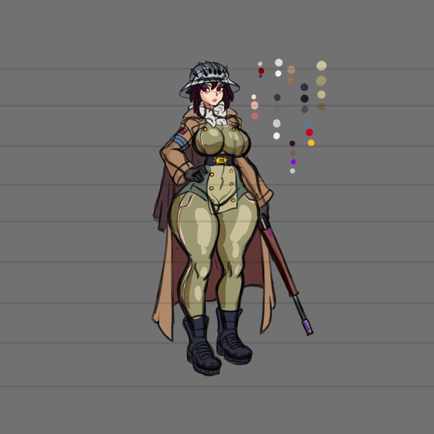 arsfromnowhere_(artist) big_breasts demon huge_breasts human military military_uniform sketch wide_hips