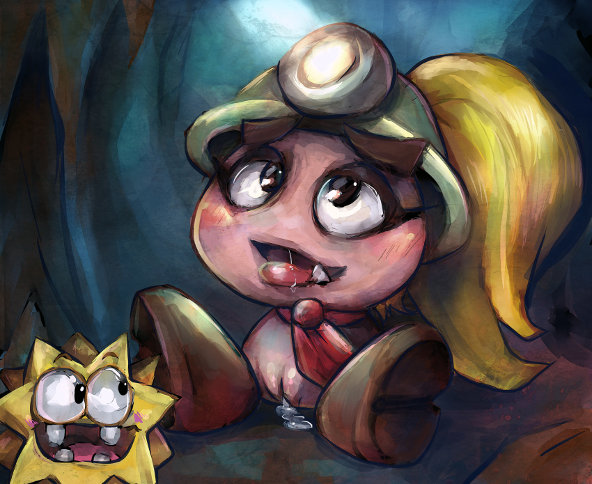 bcs blonde_hair cum female fuzzy goomba goombella hair mario_(series) nintendo paper_mario pussy topless