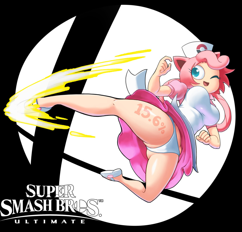 1girls anthro anthrofied ass breasts clothed female female_only gijinka humanized humanized_pokemon jigglypuff jigglypuff_girl kick minus8 panties pokemon pokemon_(species) pokemon_rgby super_smash_bros. text thick_thighs watermark wide_hips