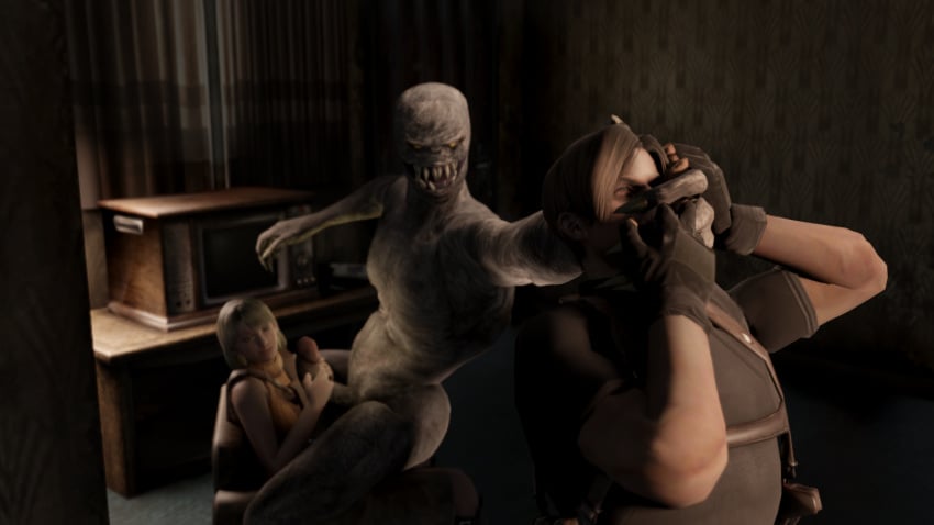 3d apartment ashley_graham ashley_graham_(brooke_elizabeth_mathieson) capcom cuckold female genitals grahnzi group hi_res human invalid_tag leon_kennedy leon_scott_kennedy male mammal monster mount penis regenerator_(resident_evil) resident_evil trio undead voyeur zombie