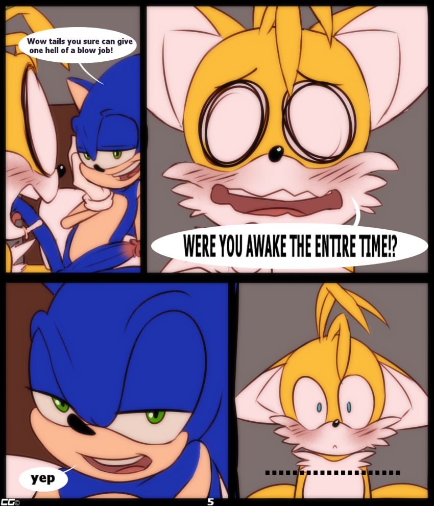 2015 blue_fur blush crazedg english_text fur furry green_eyes hedgehog male male_only mammal multiple_males penis sonic_(series) sonic_the_hedgehog tails text yaoi