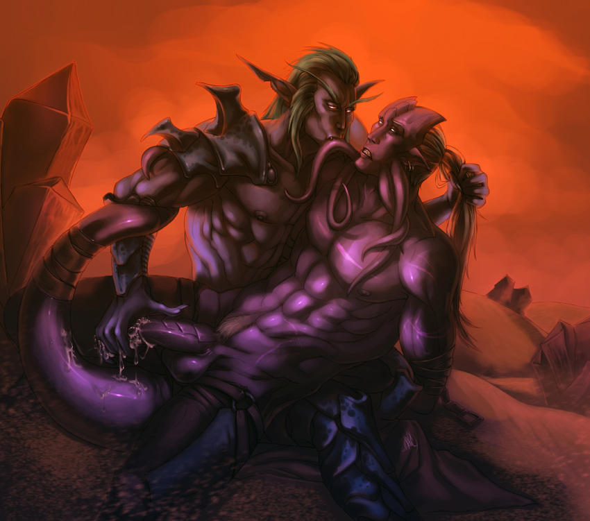 biting draenei hair_grab handjob iyx male male_draenei multiple_males night_elf tagme world_of_warcraft yaoi