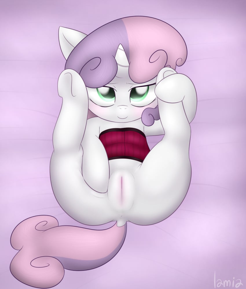 animal animal_genitalia cub cutie_mark_crusaders equine female filly friendship_is_magic hair_on_head hooves krystil lamiaaaa my_little_pony presenting pussy snout solo solo_focus sweetie_belle_(mlp) young