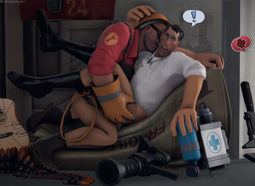 2boys 3d almost_caught anal_penetration anal_sex avelankou bandolier boots bottomless cheating_boyfriend engineer engineer_(team_fortress_2) gay glasses glasses_askew hard_hat human human_male human_only kissing_neck male male/male male_only medic medic_(team_fortress_2) no_visible_genitalia pants_removed shirt_only source_filmmaker tagme team_fortress_2 valve wrench yaoi