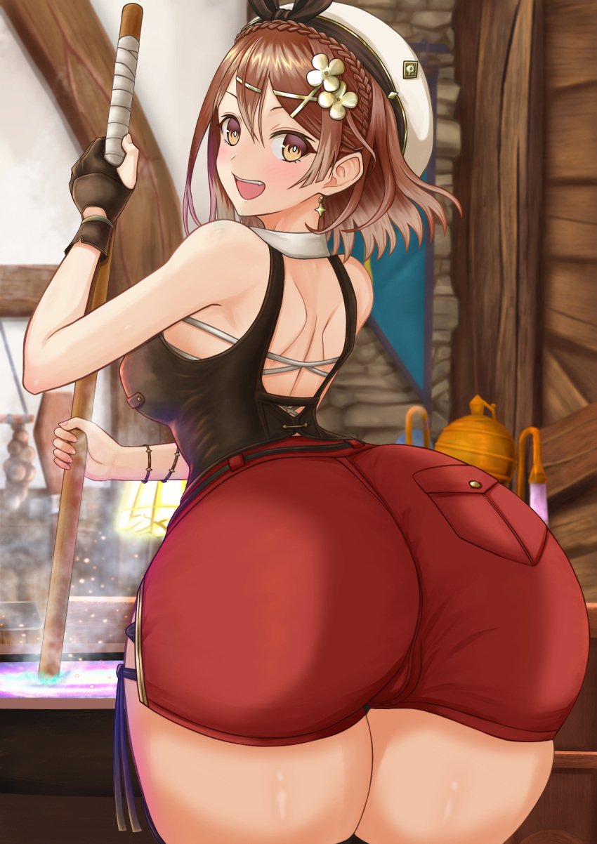 1girls ass ass_focus atelier_(series) atelier_ryza atelier_ryza_3 beret big_ass big_butt big_hips big_thighs brown_eyes brown_hair bubble_ass bubble_butt dat_ass female hat hi_res high_resolution highres huge_ass huge_butt huge_hips huge_thighs janqoo89 looking_back red_shorts reisalin_stout short_hair shorts solo thick_ass thick_hips thick_thighs tight_pants wide_hips