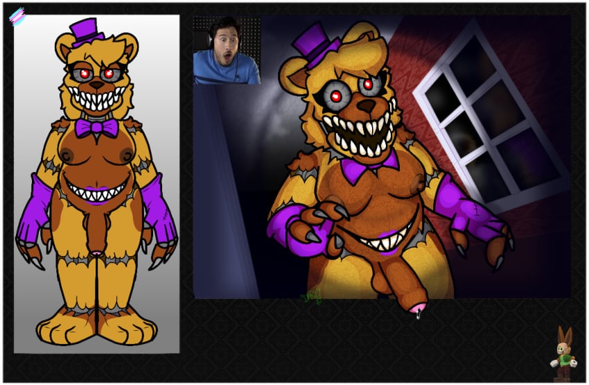 animatronic anthro arm_tuft armwear bear belly_mouth bodily_fluids bow_tie breasts claws clothing darli_buni elbow_gloves exposed_endoskeleton eyelashes fingerless_gloves five_nights_at_freddy's five_nights_at_freddy's_4 fur furry genital_fluids genitals gloves gynomorph handwear hat headgear headwear inside intersex leaking_precum lgbt_pride lipstick looking_at_viewer machine makeup mammal markcam markiplier multicolored_body multicolored_fur nightmare_fredbear_(fnaf) nipples nude nude_gynomorph penis precum pride_colors purple_bow_tie purple_clothing purple_gloves purple_handwear purple_hat purple_headwear purple_lipstick red_eyes robot scottgames sharp_teeth shoulder_tuft slightly_chubby slightly_chubby_gynomorph slightly_chubby_intersex teeth top_hat transgender_pride_colors tuft window