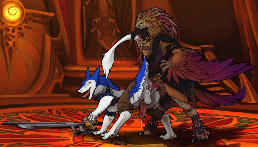 anal anthro arakkoa armor avian balls bird blue_fur claws clothing cum cum_in_ass cum_inside feathers fur furry gay lube male male/male male_only male_solo melee_weapon nakoo penis sergal sword tail_pull video_games warcraft weapon white_fur wings yaoi