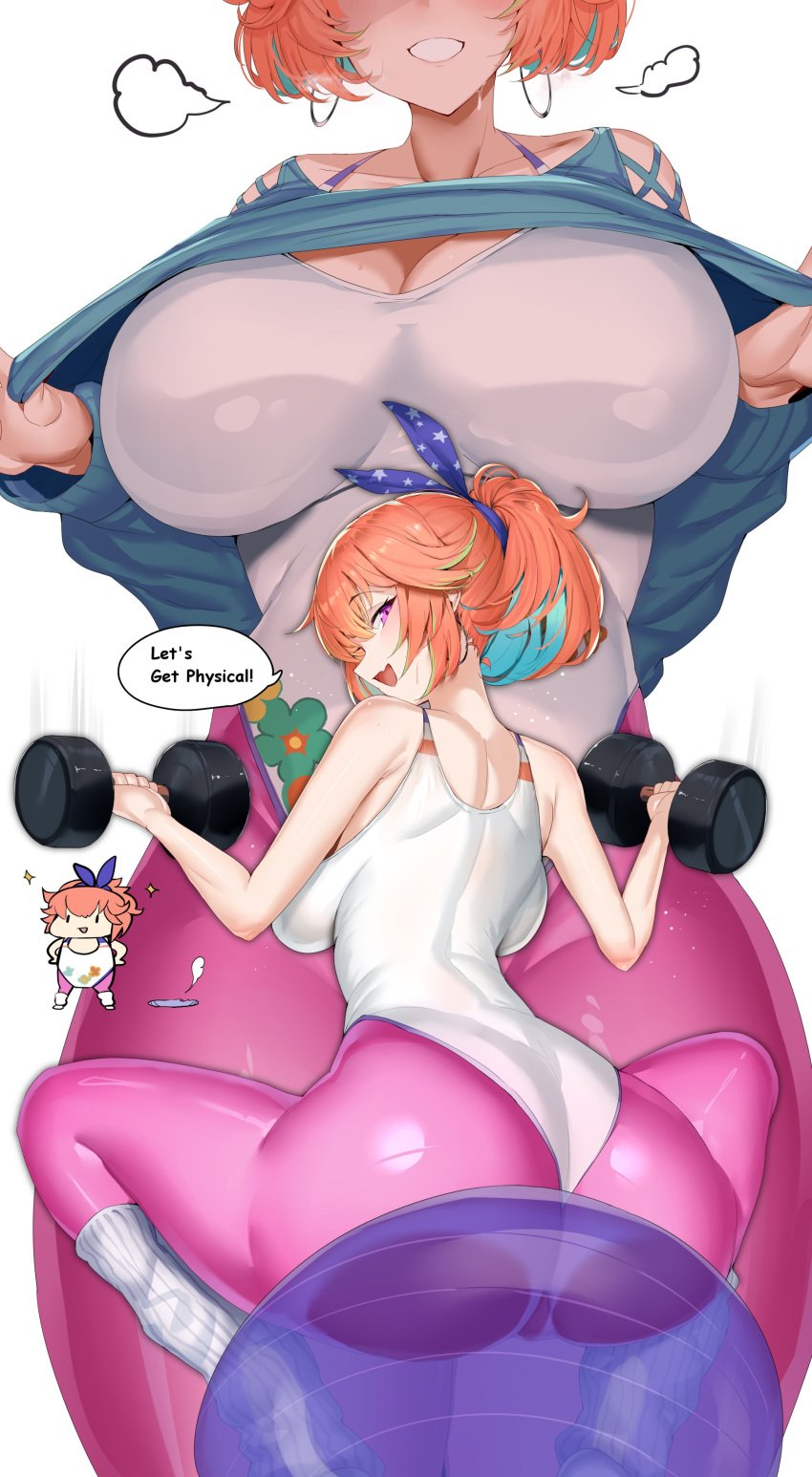 1girls ass ass_focus big_ass big_breasts big_butt dat_ass exercise exercise_ball female hololive hololive_english hololive_myth large_ass large_breasts large_butt leotard looking_back maruyaa_(malya1006) orange_hair ponytail solo sweat sweatdrop sweating takanashi_kiara virtual_youtuber weights wide_hips working_out workout_clothes