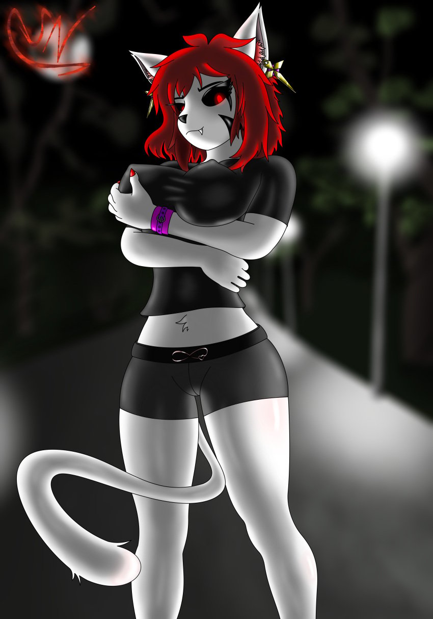 1girls anthro belly_tuft big_ass big_breasts big_earrings big_ears big_tail black_clothes black_clothing black_sclera black_shirt breasts busty cat_ears catgirl clothed clothing cute cute_fang digital_media_(artwork) ear_tuft earrings felid feline felis female female_anthro female_focus female_only front_view fur furry furry_female furry_only glowing_eyes golden_earrings goth goth_furry goth_girl gray_pants gray_shorts groping_breasts hi_res high_resolution hips hourglass_figure infie infie_(snfw) legs long_hair long_tail looking_at_viewer mammal marking markings markings_on_face mature mature_female mommy_kink nails night nipples nipples_visible_through_clothing non-human nose oc original original_character outside pink_wristband red_eyes red_hair red_nails shiny_clothes shiny_hair shiny_thighs shorts smile smiling smiling_at_viewer snfw snfw_(artist) solo solo_female tail tail_between_legs tattoo teenage_girl teenager teeth thick thick_legs thick_thighs thighs tight_clothing touching_breast touching_own_breast very_high_resolution watermark white_fur white_skin white_tail woman_only