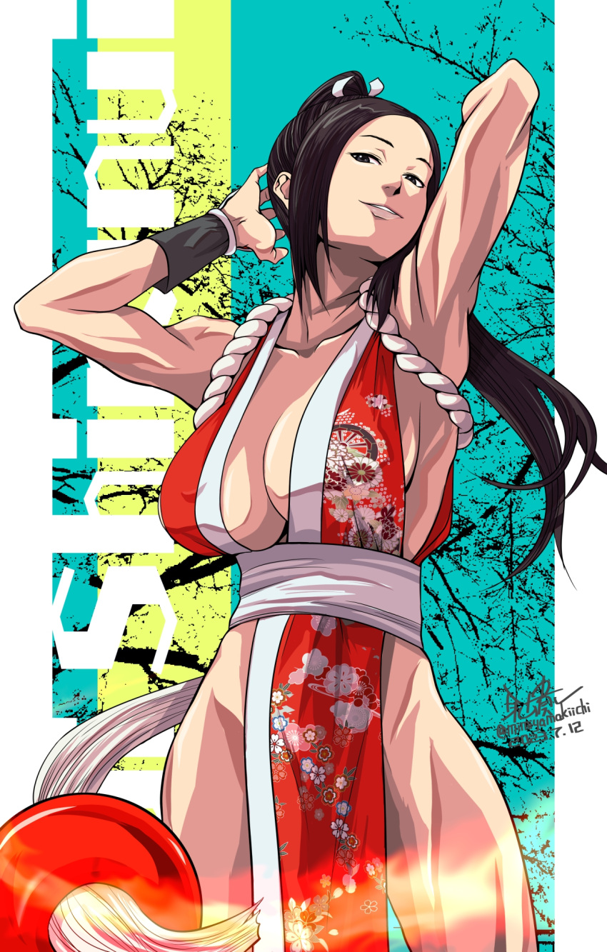 big_breasts breasts brown_eyes brown_hair busty fatal_fury female female_focus female_only hourglass_figure king_of_fighters kunoichi large_breasts long_hair mai_shiranui mimiyama_kiichi ninja ponytail snk tagme wide_hips