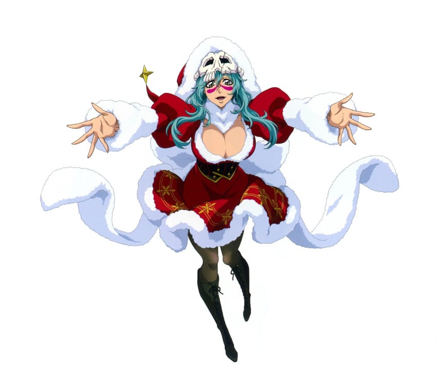 1girls aqua_hair big_breasts big_breasts big_breasts black_footwear black_pantyhose bleach bleach_brave_souls boots breasts breasts breasts christmas christmas_clothing christmas_outfit cleavage clothed clothing corset cross-laced_footwear dress facepaint facial_mark facial_markings female female_focus female_only full_body fully_clothed fur fur-trimmed_sleeves fur_trim fur_trim_(clothing) happy hood huge_breasts knee_boots lace-up_boots large_breasts long_hair looking_at_viewer mask nelliel_tu_odelschwanck no_background official_art open_mouth open_mouth_smile outstretched_arms pantyhose puffy_sleeves santa_costume scar simple_background skull smile smiling solo solo_female solo_focus spread_arms transparent_background video_game white_background