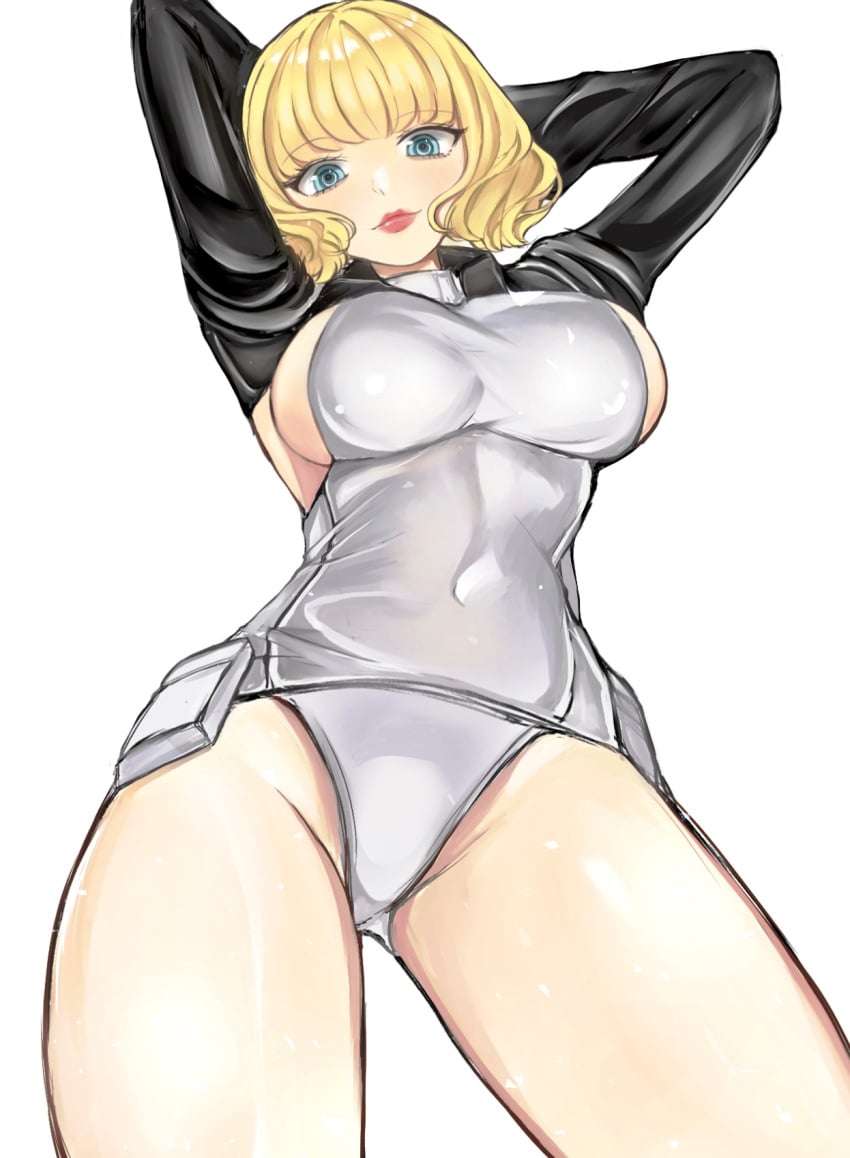 1girls adult adult_female arms_behind_head arms_up bare_legs bare_skin bare_thighs belly_button blonde_female blonde_hair blonde_hair_female blue_eyes blue_eyes_female breasts cleavage cleft_of_venus closed_mouth_smile dot_nose elbows eyebrows_visible_through_hair female female_focus female_only fully_clothed groin hands_behind_head hands_up head_tilt high_resolution highres hourglass_figure kasumi6 large_breasts legs light-skinned_female light_skin lips looking_at_viewer mature mature_female navel one_piece panties posing posing_for_the_viewer pussy revealing_clothes short_hair shoulders simple_background slender_body slender_waist slim_girl slim_waist smile smiley_face smiling smiling_at_viewer solo standing stussy_(one_piece) thick_thighs thighs thin_waist tilted_head topwear underboob underwear upper_body v-line white_background white_panties white_topwear white_underwear wide_hips