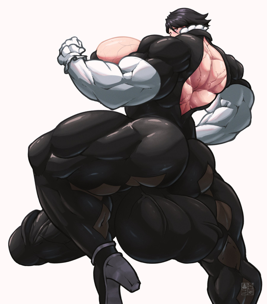 1futa back_muscles balls bayonetta bayonetta_(character) breasts clothed clothing erection fully_clothed futa_only futanari huge_breasts human hyper_balls hyper_breasts hyper_penis light-skinned_futanari light_skin muscular muscular_futanari penis roneesan sideboob solo standing