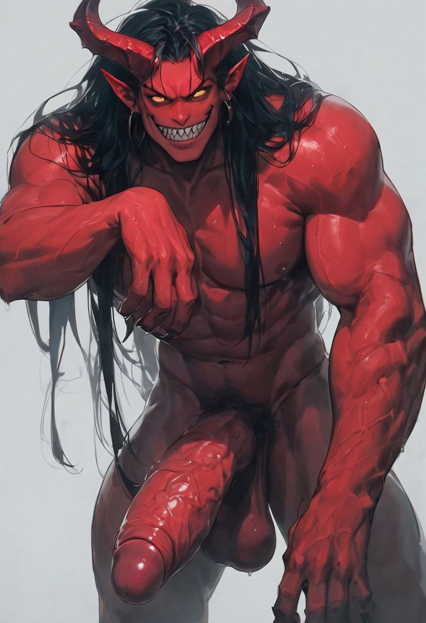 1male 1man abs ai_generated balls ballsack biceps big_balls big_cock big_penis black_hair cock demon devilworship horns huge_balls huge_cock huge_penis jagged_teeth large_balls large_cock large_penis male male_boobs male_breasts male_nipples male_only man manly muscular_male nipples orange_eyes penis red_body red_skin scrotum smile smiling smiling_at_viewer vein veins veins_on_dick veiny veiny_cock veiny_muscles veiny_penis