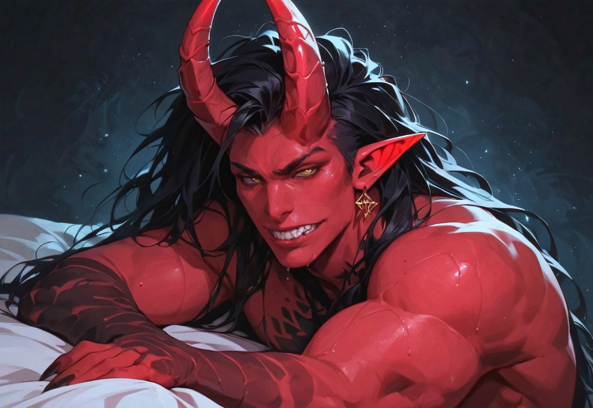 ai_generated black_hair demon devilworship horns male male_only red_body red_skin