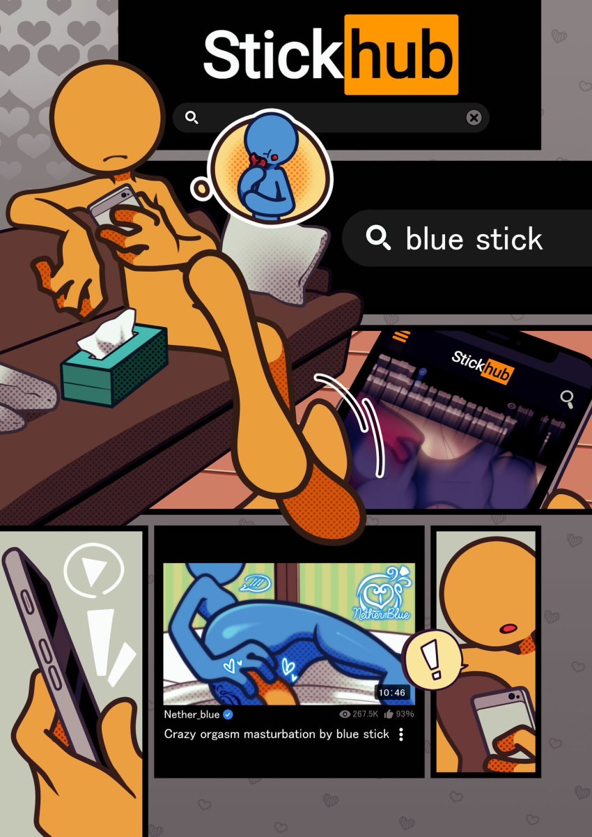 ! 1boy 1girls alan_becker animation_vs_minecraft ass_focus blue_(avm) comic comic_page dildo dildo_in_pussy faceless_male female female_focus laying_down male motion_lines nnwm_orz no_eyes no_humans no_toes not_furry open_mouth parody phone phone_screen pillow pussy red_(avm) searching sex_toy sitting sofa solo stickman think_bubble thinking thinking_of_someone_else tissue tissue_box yellow_(avm) yellow_body yellow_skin