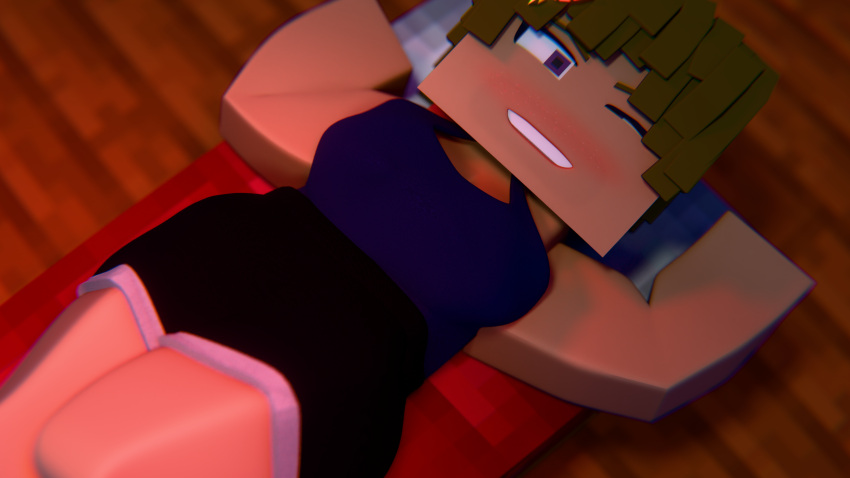 3d ass_focus blender3d blender_(software) blender_cycles blush butt_focus enigma_zxc flushed laying_down laying_on_bed looking_at_viewer minecraft original_character smile sunny_(enigma_zxc)