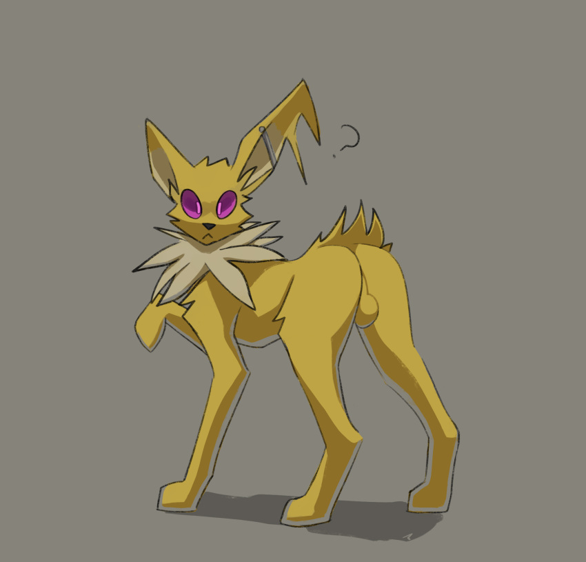 backsack balls canid canine eeveelution feral generation_1_pokemon genitals hi_res jolteon looking_at_viewer looking_back looking_back_at_viewer male mammal nintendo pokemon pokemon_(species) question_mark solo surprised_expression witseoc