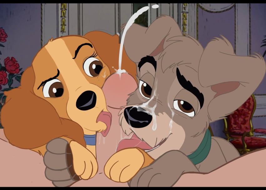 2d absurd_res bedroom_eyes bisexual bisexual_male bodily_fluids canid canine collar cum cum_on_face disney ejaculation female female_on_human feral full_color genital_fluids genitals group hi_res human human_on_feral interspecies lady_(lady_and_the_tramp) lady_and_the_tramp licking looking_at_viewer male male/female male/male male_on_feral male_on_human mammal narrowed_eyes oral penile penis penis_lick quadruped seductive sex tongue tramp_(lady_and_the_tramp) trio wugi zoophilia