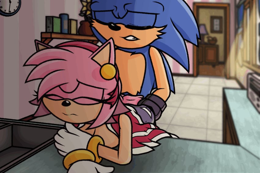 aged_up amy_rose animated anthro ass breasts closed_eyes clothed clothing couple digital_media_(artwork) duo ear_piercing ear_ring eulipotyphlan exposed_breasts female gif gloves handwear hedgehog hi_res kitchen male male/female mammal milf piercing realdash ring_piercing sega sex shaking sonic_(series) sonic_the_hedgehog sonic_the_hedgehog_(series)