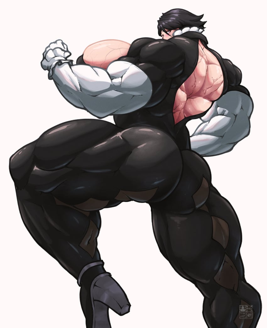 ass back_muscles bayonetta bayonetta_(character) biceps big_ass black_hair breasts female female_only hair high_heels hyper_breasts muscles muscular muscular_arms muscular_back muscular_female muscular_legs muscular_thighs roneesan sideboob