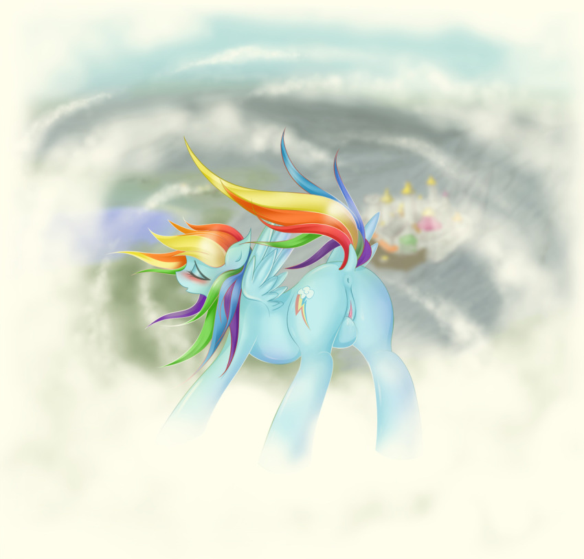 anus blush clouds equine female friendship_is_magic horse my_little_pony pegasus pony pussy rainbow_dash_(mlp) solo straight_hair v-invidia wings