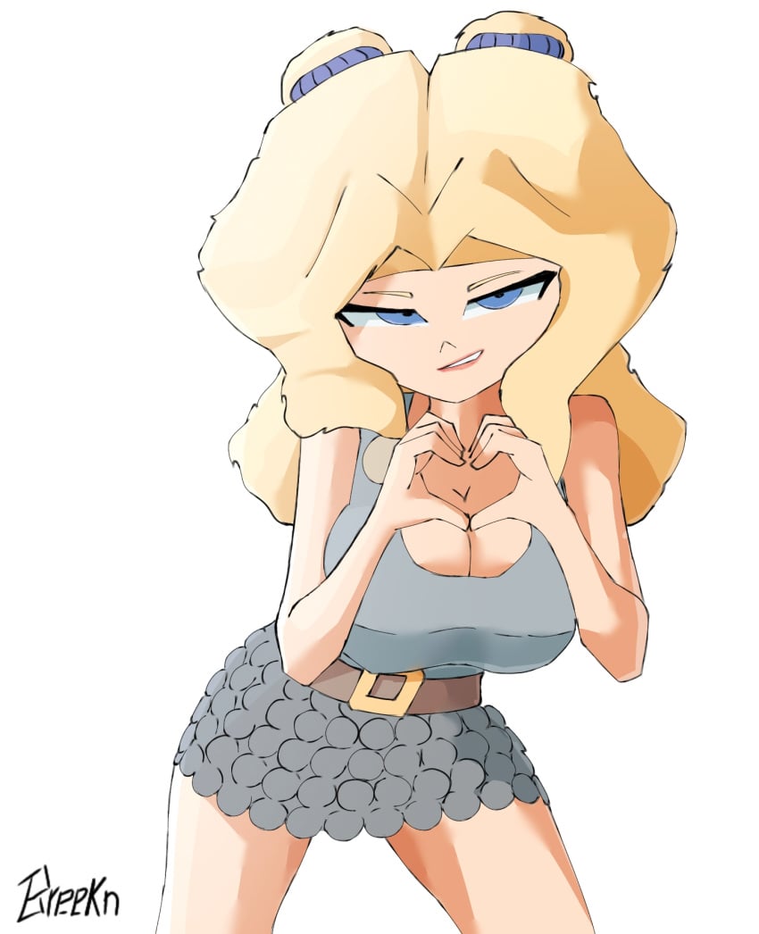 big_breasts blonde_hair blue_eyes breekn clash_royale heart_symbol long_hair red_lipstick skirt smile spirit_empress_(clash_royale) supercell voluminous_hair