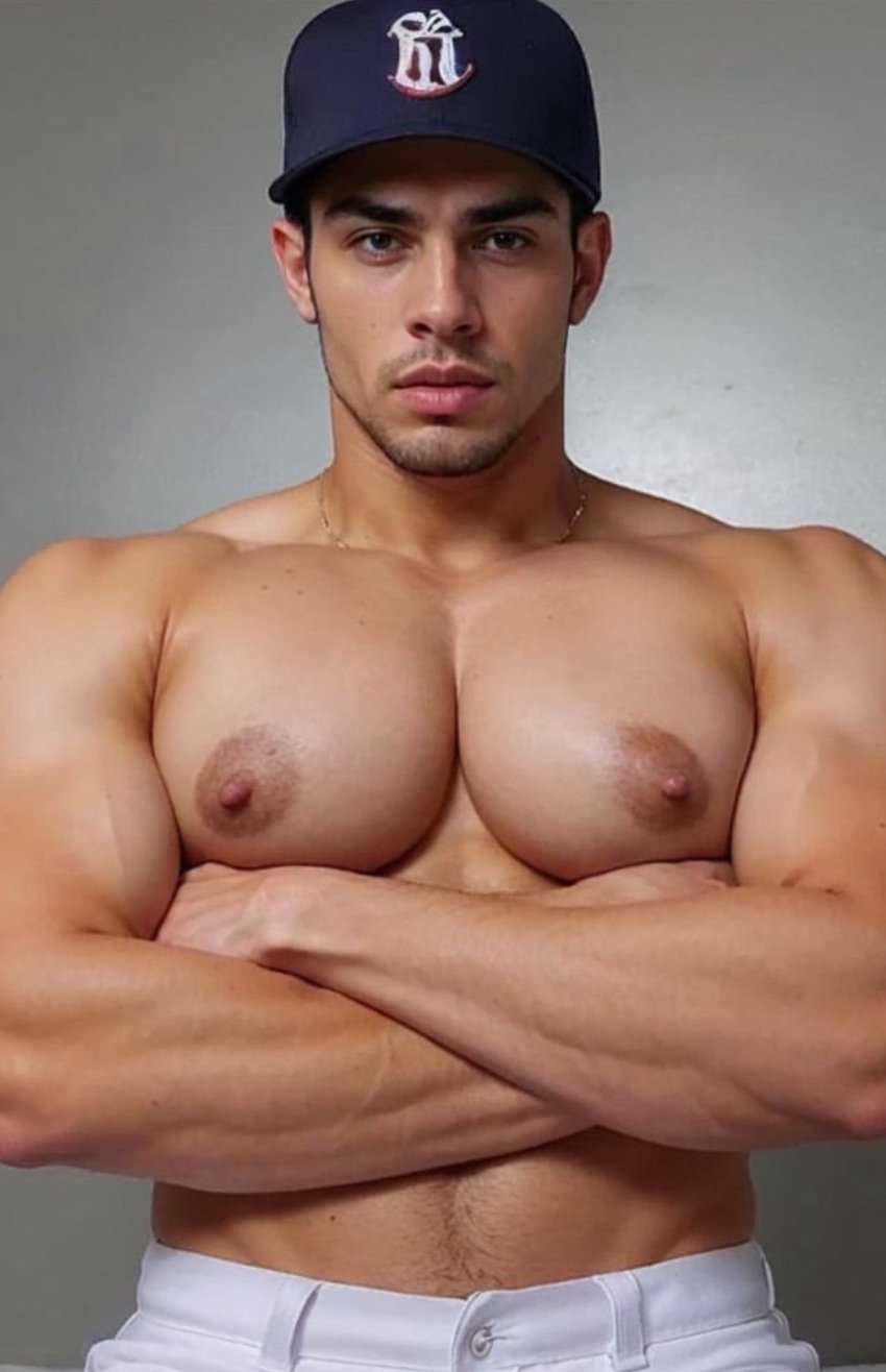 1boy ai ai_generated arms_folded bara bara_tits bara_titties big_breasts big_nipples big_pecs busty male male_only nipples pecs realistic solo solo_male