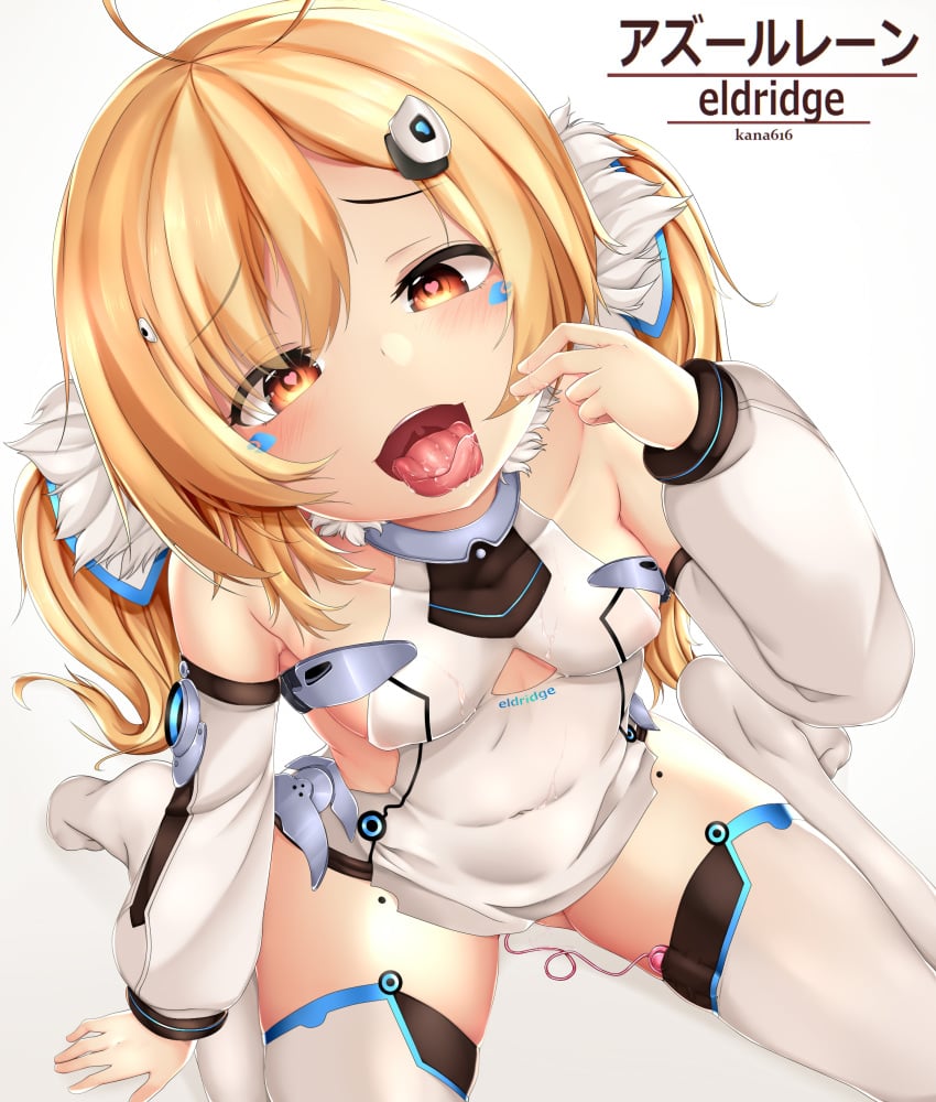 1girls absurdres ahoge areola_slip areolae arm_at_side arm_support artist_name ass_visible_through_thighs azur_lane bangs blonde_hair blush breasts character_name clothes_writing collarbone commentary_request covered_navel detached_sleeves dress eldridge_(azur_lane) erect_nipples eyebrows_visible_through_hair facial_mark female finger_licking from_above hair_ornament hairclip halterneck heart heart-shaped_pupils highres kana616 licking long_hair long_sleeves looking_at_viewer looking_up open_mouth orange_eyes puffy_long_sleeves puffy_sleeves red_eyes remote_control_vibrator saliva shiny shiny_skin side_cutout sideboob sitting small_breasts solo symbol-shaped_pupils thighhighs thighs tongue tongue_out twintails very_long_hair vibrator vibrator_in_thighhighs wariza white_background white_dress white_legwear zettai_ryouiki