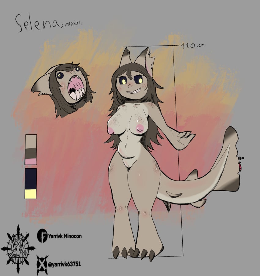 absurd_res anthro areola ass big_breasts big_butt breasts cookiecutter_shark dalatiid female fish freckles genitals hi_res marine minocon nipples shark slightly_chubby slightly_chubby_anthro slightly_chubby_female smile squaliform wide_hips yarrivkminocon