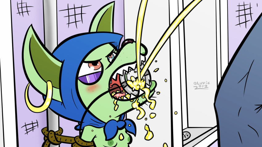 2012 angry artist_request bondage bound breasts chihuahua courage_the_cowardly_dog female furry golden_shower half-dressed male peeing peeing_in_mouth scarf shirley_the_medium topless unseen_male_face urinating urination urine urine_stream what