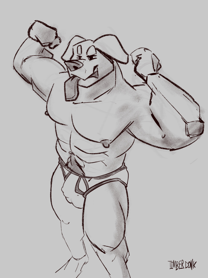 3:4 absurd_res alternate_version_at_paywall black_and_white briefs canid canine canis clothing domestic_dog flexing hi_res mammal mastiff molosser monochrome muscular nipples rottweiler tongue underwear