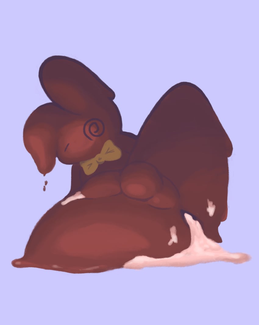 4:5 anthro anus ass balls bodily_fluids bow_tie brown_body candy chocolate chocolate_bunny cum cum_drip cum_in_ass cum_inside dessert digital_media_(artwork) dizzy_eyes dripping easter floppy_ears food food_creature fur genital_fluids genitals glistening glistening_body hi_res holidays jellybeankofi lagomorph leaking_cum leporid male mammal melting nude penile penis rabbit raised_leg sex simple_background solo spread_legs spreading thick_thighs