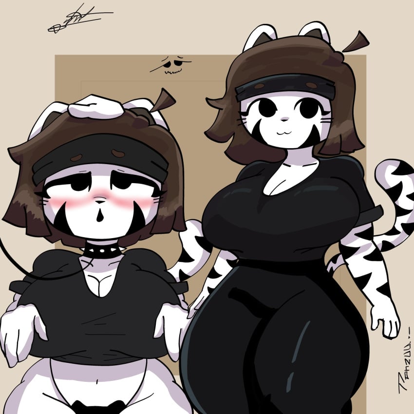 big_breasts big_thighs big_titties brown_hair cat_ears cat_tail catgirl clothing curvaceous feline female female_focus female_only furry furry_female furry_only leinadproas looking_at_viewer original original_character short_hair white_body