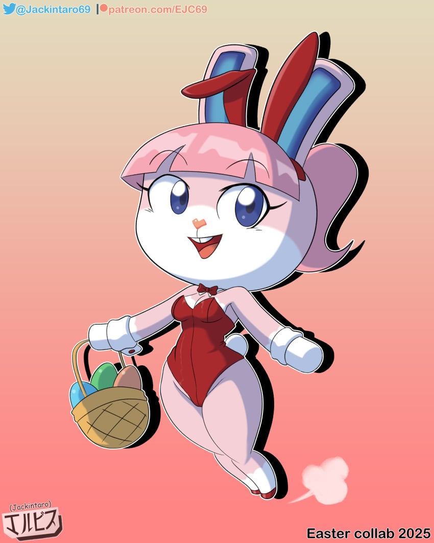 animal_crossing blue_eyes breasts bunny bunny_ears bunny_girl bunnysuit digital_media_(artwork) doodle fan_character female female_only furry jackintaro looking_at_viewer nintendo oc pink_fur pink_hair ponytail simple_background