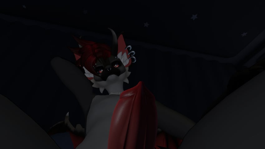 canine furry hand_on_head horns knot knotted_penis large_penis male piercing solo_focus taker_pov under_penis vrchat vrchat_avatar wings