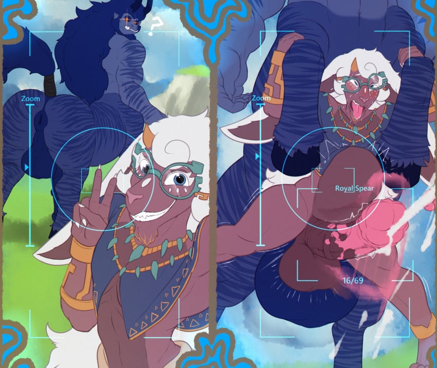 anal anal_sex animal_genitalia animal_penis anthro balls big_balls big_penis blush caught_off_guard demon duo equine_genitalia equine_penis eye_roll eyewear genitals glasses hi_res huge_balls huge_cock klent klent_(character) looking_pleasured lynel male male/male nintendo penetration penis recording rough_sex sex stomach_bulge surprise_buttsex taur the_legend_of_zelda zonai