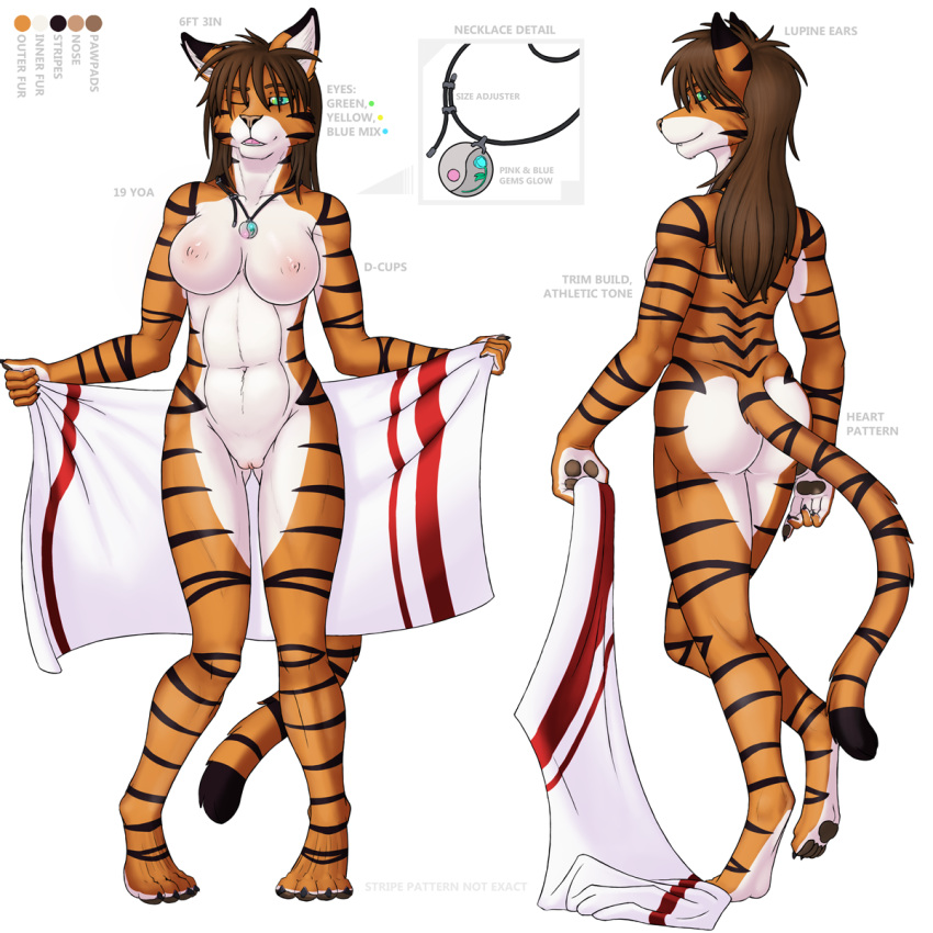 anthro ass breasts english_text feline female fur furry looking_at_viewer nipples nude plain_background pussy slowfag text tiger