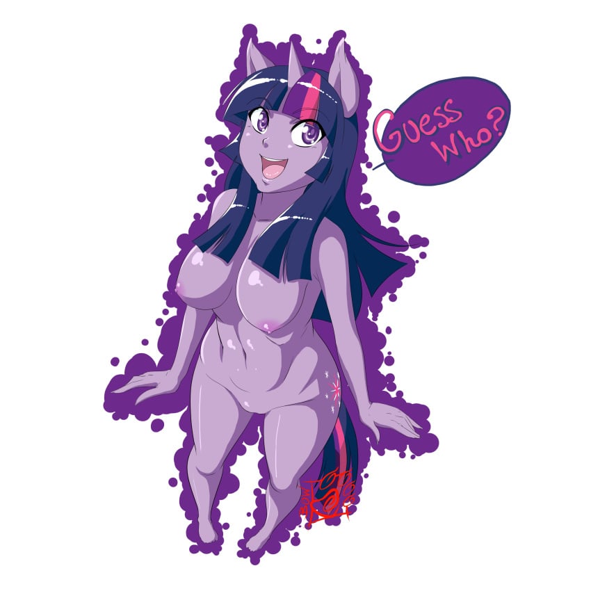 anthro anthrofied breasts english_text equine female friendship_is_magic hair horn horse mrbowater multicolored_hair my_little_pony nipples nude open_mouth plain_background pony purple_eyes purple_fur straight_hair text tongue twilight_sparkle_(mlp) unicorn