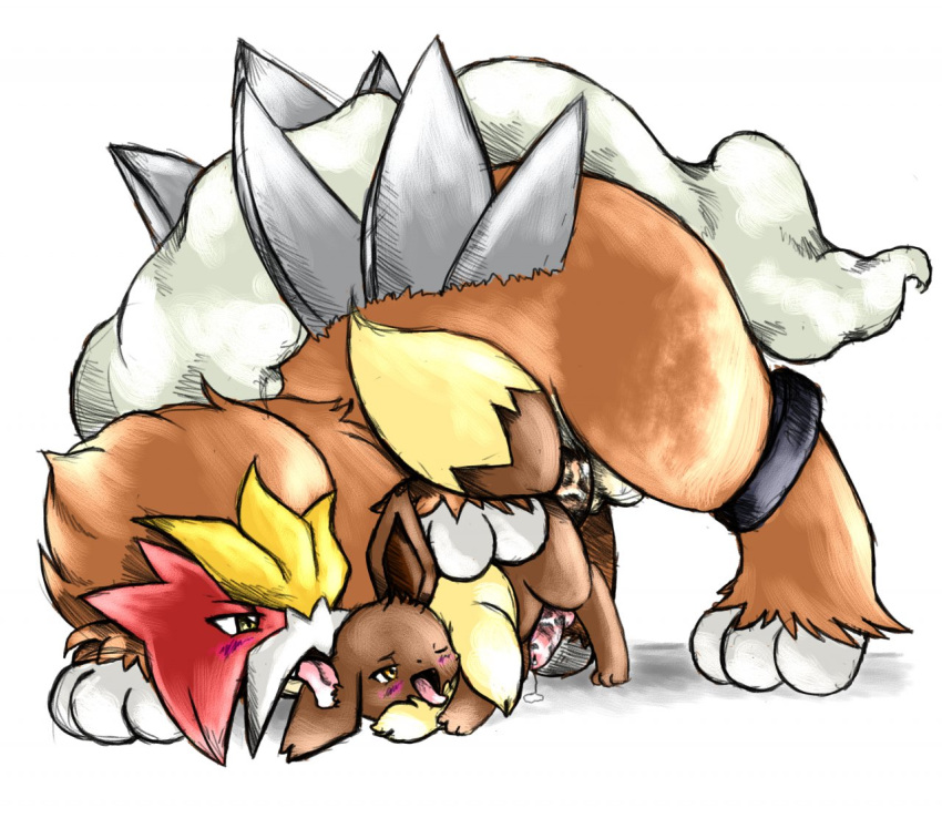 anal balls brown_fur eevee entei fur furry furry_ears furry_tail gay male no_humans plain_background pokemon precum size_difference tail tranquilmyst white_background yellow_eyes