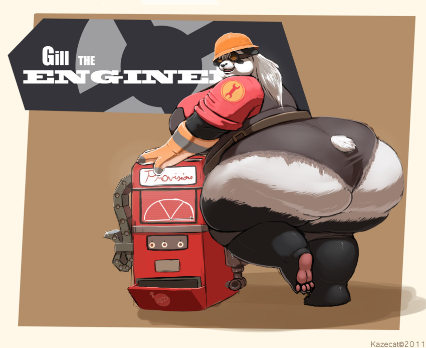 1girls 2d ass bbw breasts engineer engineer_(team_fortress_2) fat female female_only furaffinity furry furry_female furry_only gloves goggles huge_ass huge_breasts kazecat obese panda solo team_fortress_2 wide_hips