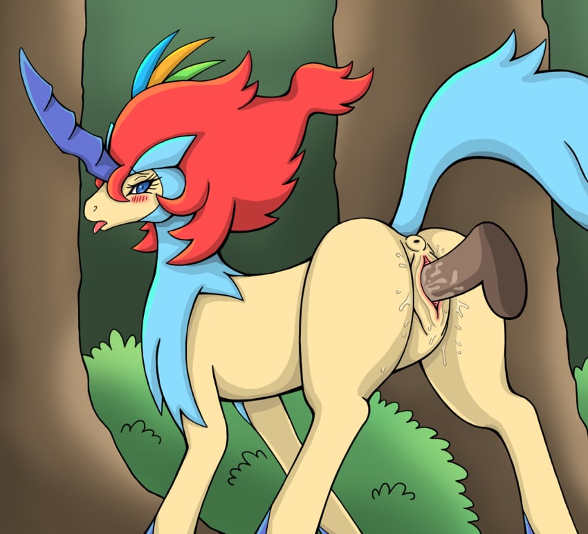 anus blue_hair disembodied_penis equine fang_asian female hair keldeo keldeo_(resolute_form) male penis pokémon_(species) pokemon pokemon_(species) pussy