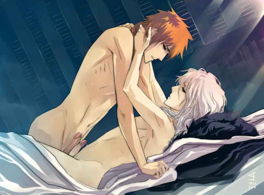 2010 2boys bleach dicks_touching frotting gay ichigo_kurosaki male male_only multiple_persona nude orange_hair penis sleek_cock uncensored white_hair yaoi zangetsu zanpakutou_spirit