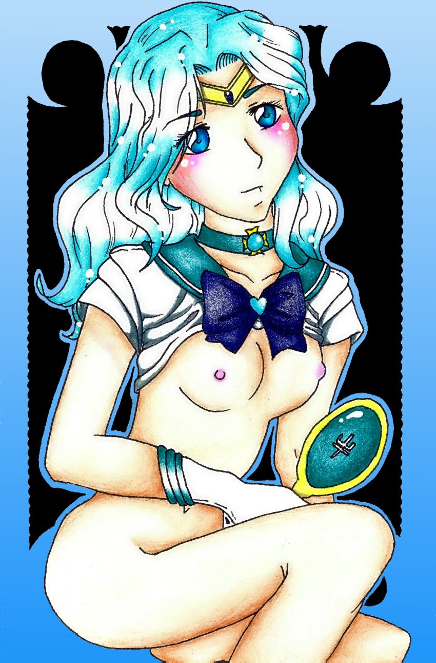 1girls bishoujo_senshi_sailor_moon breasts clothing colored decora-chan female female_only gloves michiru_kaiou nipples sailor_collar sailor_neptune small_breasts solo tagme