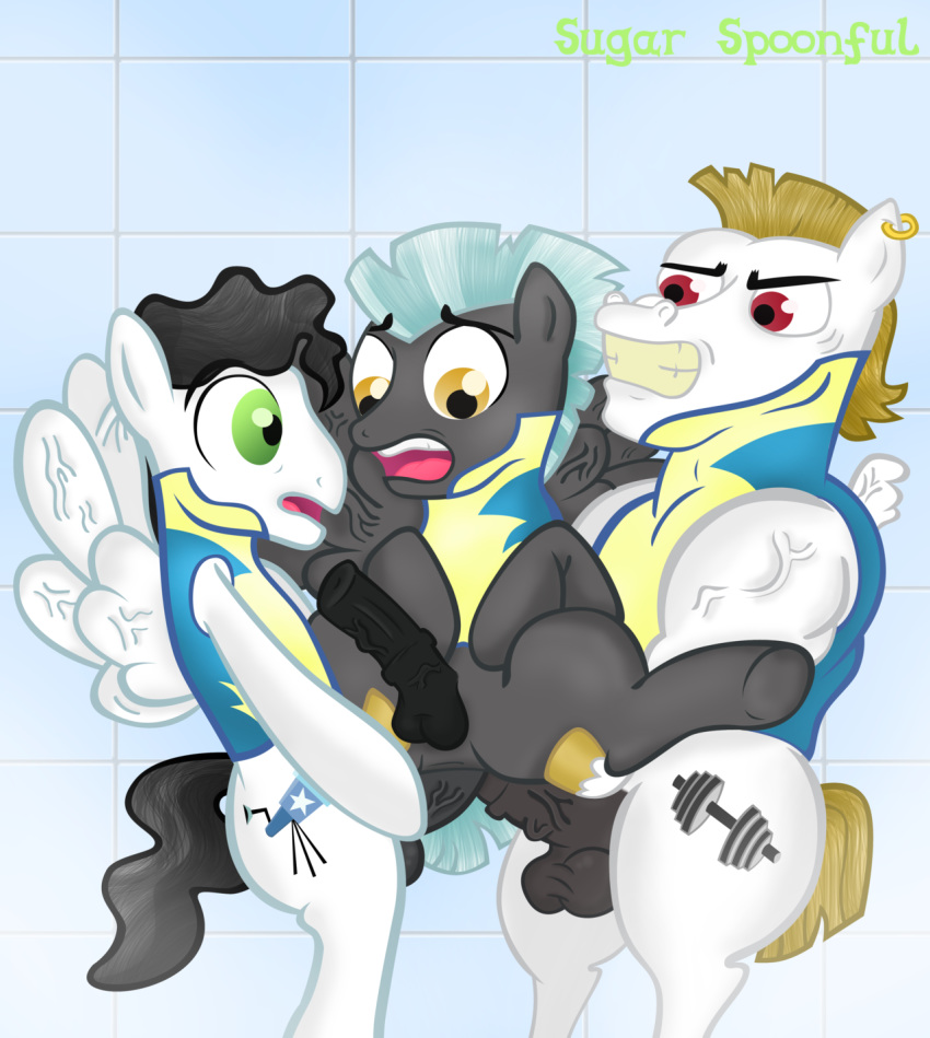 anal anal_sex anthro bulk_biceps_(mlp) double_penetration equine friendship_is_magic furry male male_only multiple_males my_little_pony no_humans pegasus penetration roid_rage sugar_spoonful thunderlane_(mlp) yaoi