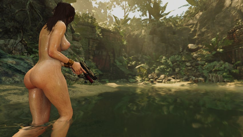 1girls 3d ass bracelet bracelet_only completely_nude completely_nude_female faith103 female gun lara_croft mod nude nude_female nude_mod solo tomb_raider weapon
