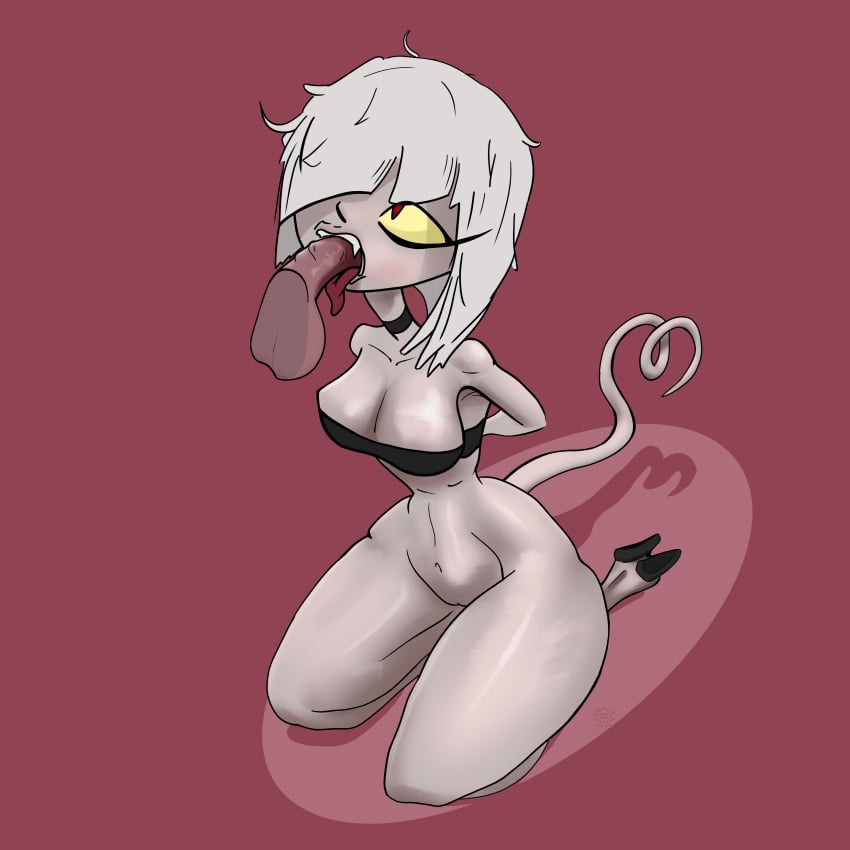 1:1 2025 absurd_res black_clothing black_topwear bob_cut bondage bondage bottomless bound choker clothed clothing cloven_hooves demon demon_humanoid disembodied_penis eyelashes eyelashes_through_hair eyeliner fangs fangs_on_penis fellatio female genitals gesture glistening glistening_body hair hair_over_eye hands_behind_back hi_res hooves humanoid humanoid_genitalia humanoid_penis jewelry kneeling kneeling_oral_position magenta_background makeup male messy_hair metaphos necklace oral pale_skin penile penis pointed_tongue pupils sex slit_pupils spotlight submissive submissive_female tail tail_gesture tail_heart teeth toothy_fellatio topwear translucent translucent_hair tube_top white_hair wide_hips yellow_sclera
