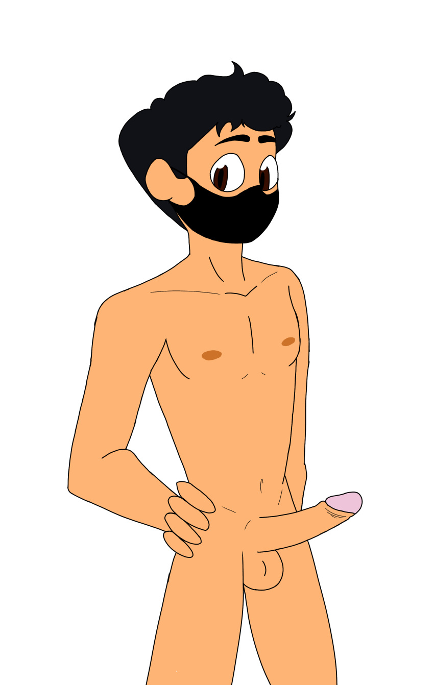 1boy 1male 2023 arthur_(iwbaal) bad_anatomy black_facemask black_hair boy brown_eyes curly_hair digital_art digital_drawing_(artwork) digital_media_(artwork) erect_penis erection face_mask gay iwbaal light-skinned_male light_skin looking_at_viewer male male_focus male_nipples male_only male_solo naked naked_male nipples no_sex nude nude_male oc original original_character solo solo_male toony transparent_background young