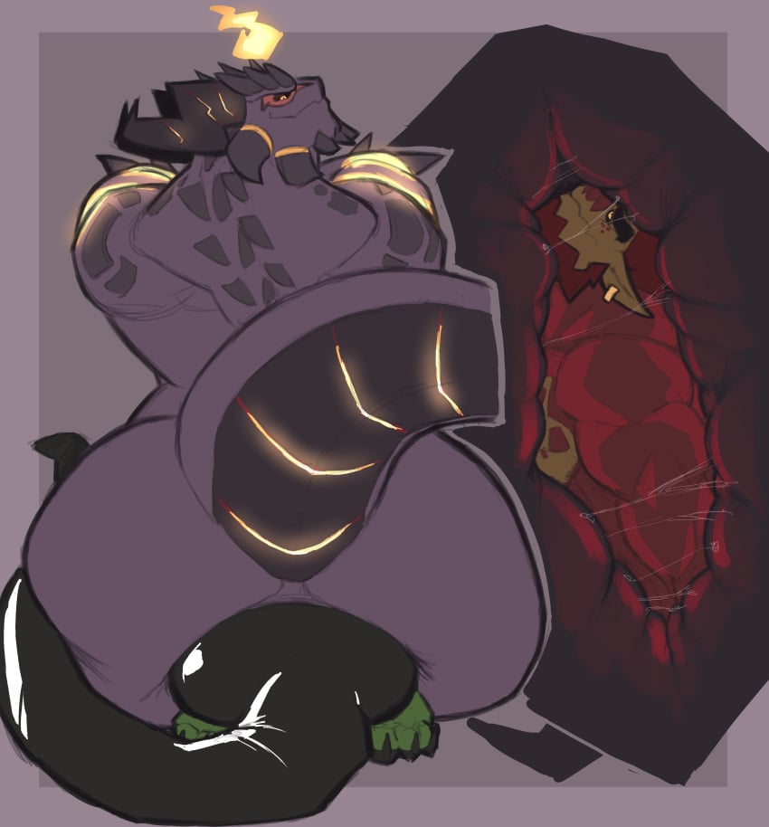 absurd_res aldrich_(4giogio) anal anal_sex anal_vore anthro ass biceps big_butt black_body black_hair black_scales digital_media_(artwork) dragon duo ear_piercing facial_hair green_body green_scales hair hi_res horn male male/male male_anthro mammal muscular muscular_anthro muscular_male mythological_creature mythological_scalie mythology partially_inside penetration piercing raid_dragon_(zephyrchill) scales scalie tail vore zephyrchill